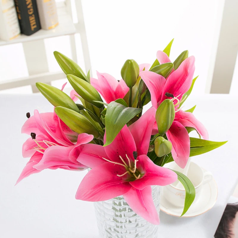 

3 Heads Real Touch PVC Artificial Lily Silk Decorative Flower For Wedding Decoration Christmas Gift Decoration For Home/Shop
