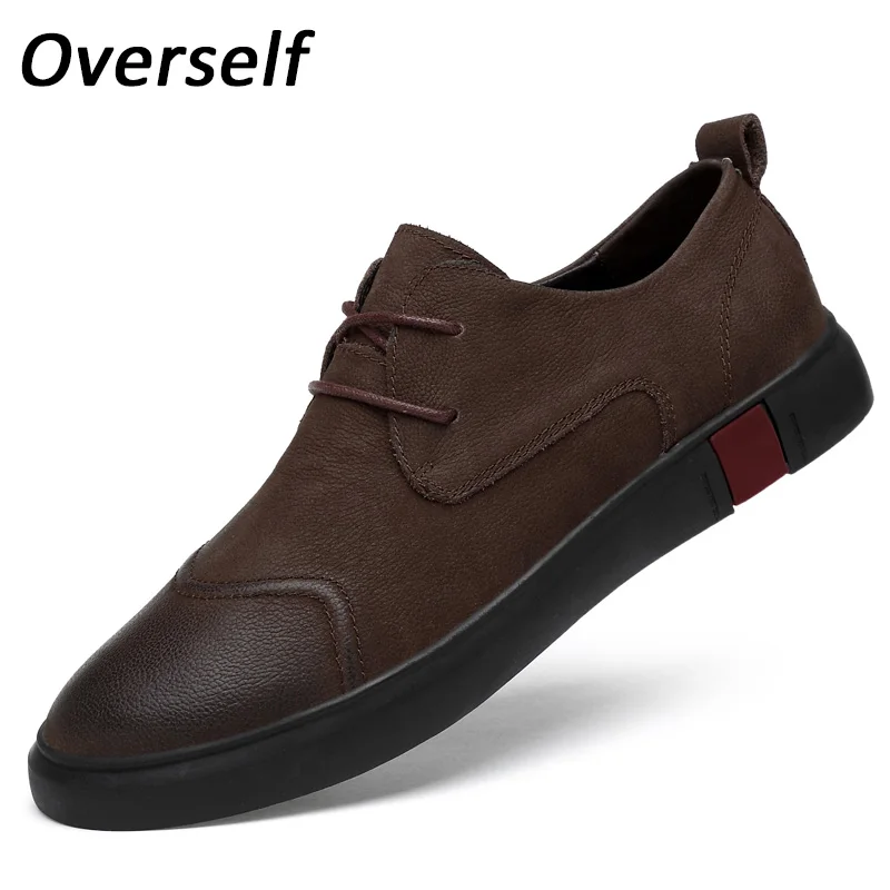 

Spring New Loafers Men's Casual Shoes Lace-up Moccasin Cow Genuine Leather Handmade Flats Zapatos Hombre Big Size Eur 45 46
