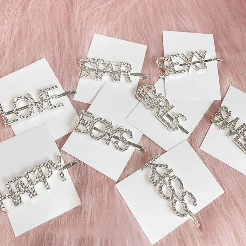 Rhinestone Letter Hairclip for Women Hairpin Golden Sliver Smile Girls Hair Clip Ladies Barettes Hair Accessories STAR HAPPY Rhinestone Letter Hairclip for Women Hairpin Golden Sliver Smile Girls Hair Clip Ladies Barettes Hair Accessories STAR HAPPY