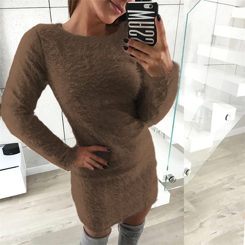 Winter Plush sweater Dress Women Party Bodycon Christmas Black clothing Sexy Mini bandage knitted Dress For Female