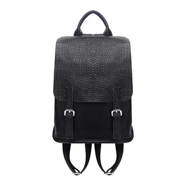 

2019 new Women Rucksack shoulder bag female bag lychee pattern with crocodile pattern Cowhide leather backpack school knapsack