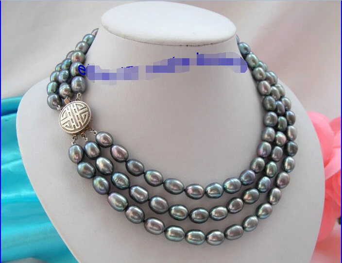 

FREE shippingstunning 3rows 12mm baroque black freshwater pearls necklace g561