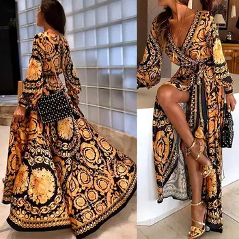 

Hot Womens Boho V-Neck Printed Sundress Long Maxi Dress for Summer MSK66