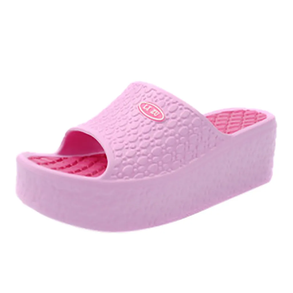 SAGACE/Модная женская обувь на толстой подошве; сезон лето; обувь на платформе в богемном стиле; пляжные шлепанцы с отверстиями; Разноцветные шлепанцы с круглым носком - Цвет: Розовый