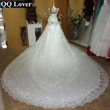 QQ Lover 2018 The Latest Top Luxury Crystals Beaded Big Train Cut-out Lace Wedding Dress Bridal Gown Vestido De Noiva