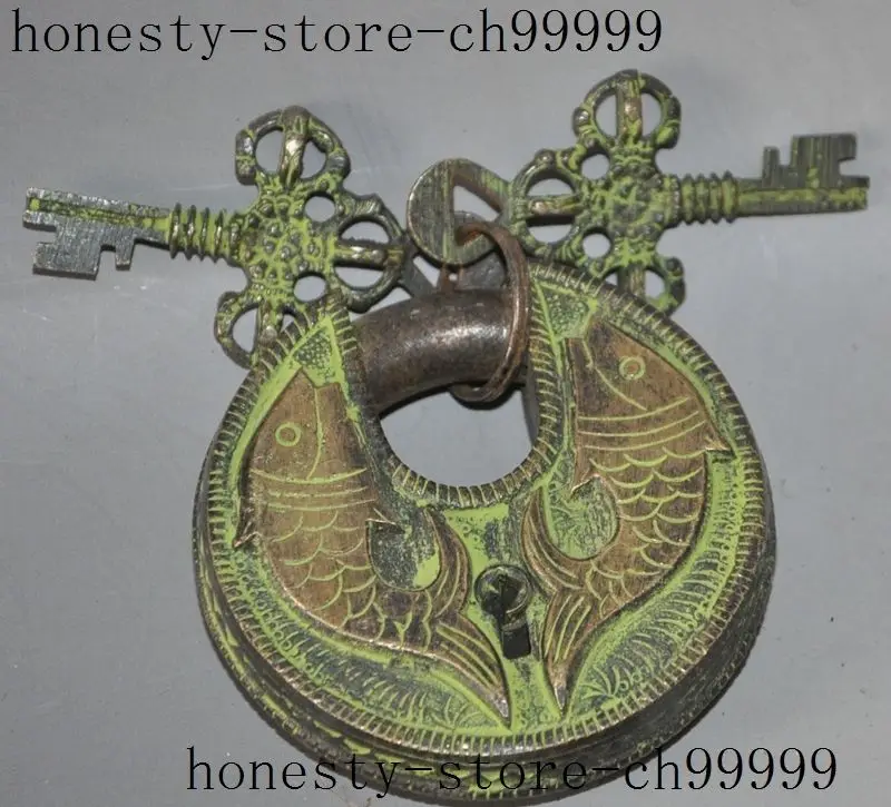 

christmas lucky chinese dynasty palace bronze 2 Goldfish fish statue Door Locks Keys halloween