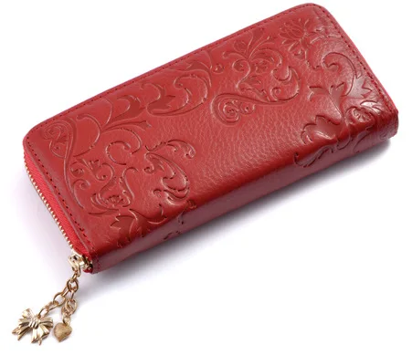 Женский кошелек с цветочным принтом из натуральной кожи женский длинный кошелёк женский держатель для карт на молнии клатч Карманный Кошелек для монет DC94 - Цвет: Красный