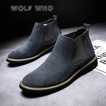 

WOLF WHO New Arrival Luxury Brand Men High quality Chelsea Boots Male Warm Genuine Leather Casual Ankle Boots buty meskie X-198