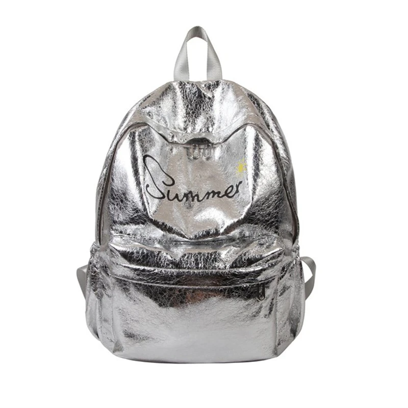 

Shiny Backpack Bright Surface Blasting Crack Leisure Or Travle Bag for Women Cute Solid Silver School Backpack For Teenage Girls