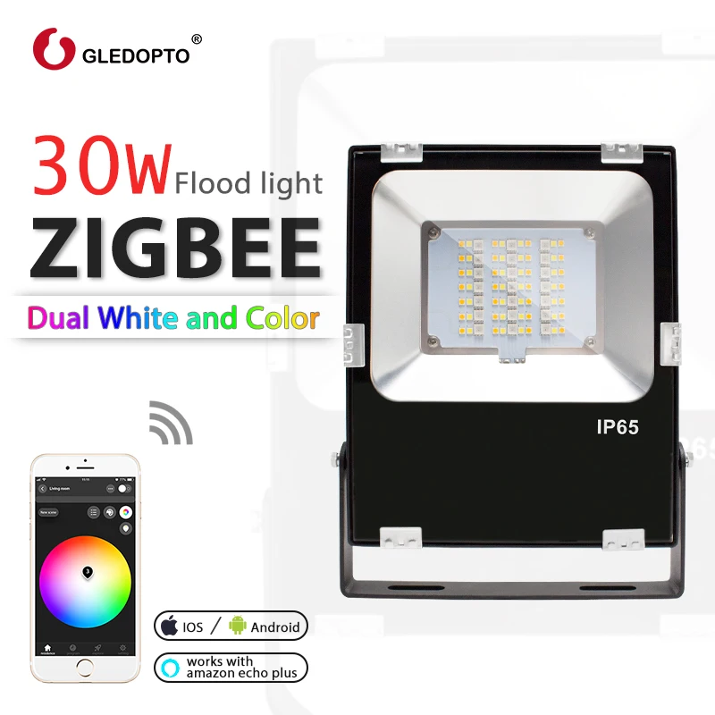 ZIGBEE smart led 30W floodlight 60W RGB+CCT outdoor light ip65 waterproof ZIGBEE light link AC110-240V AU EU US led echo plus ZIGBEE smart led 30W floodlight 60W RGB+CCT outdoor light ip65 waterproof ZIGBEE light link AC110-240V AU EU US led echo plus