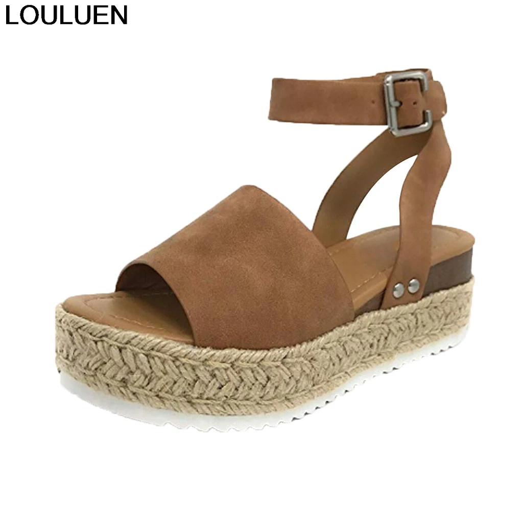 

LOULUEN Sandals Summer Shoes Woman Zapatos Casual Women's Rubber Sole Studded Wedge Buckle Ankle Strap Open Toe Sandals 33MAR26