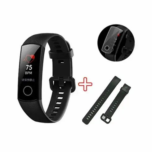 Смарт-браслет huawei Honor Band 4 Amoled, цветной сенсорный экран 0,95 дюйма, для плавания, для обнаружения пульса и сна - Цвет: add black strap film