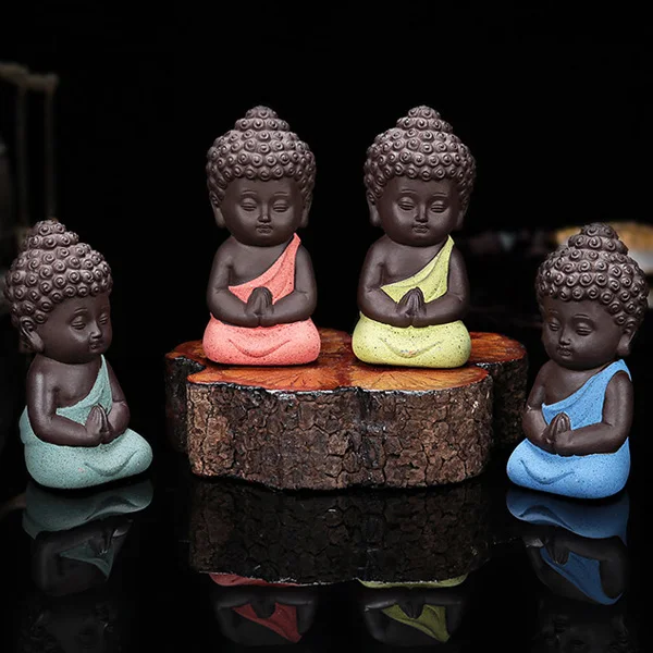 Ceramic Little Monk Figurine Home Decor Buddha Statue Figures Ornament for Car Living Room Teahouse LAD-sale