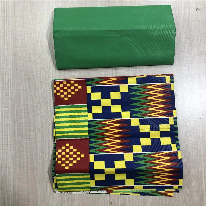 Yellow african kente prints wax fabric polyester sewing fabric wax style design african prints polyester 4 yards AW30