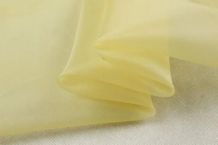 

Howmay 100% pure silk fabric organza 6m/m 140cm 45" light yellow 53# solid color for costume decoration curtain