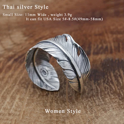 Мужское кольцо из настоящего серебра 925 пробы, фирменное кольцо с перьями для пары, Женские Ювелирные изделия из тайского серебра, винтажный стиль, FR30 - Цвет основного камня: Women Thai silver