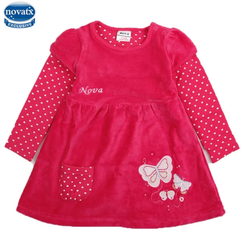 

2 colors nova kids clothing cartoon dresses hot selling kids winter dresses baby dress Shear plush kids frocks girl casual dress
