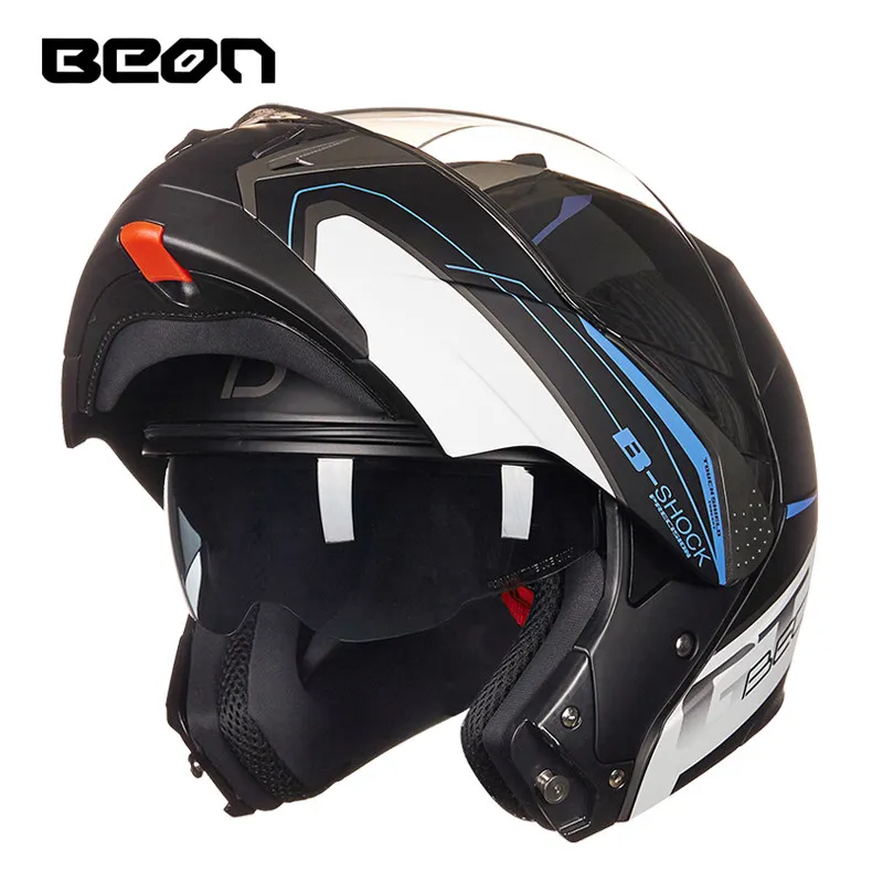 BEON Официальный магазин модульный мотоциклетный шлем откидной шлем Moto Casque Casco Motocicleta Capacete двойные козырьки шлемы - Цвет: white blue