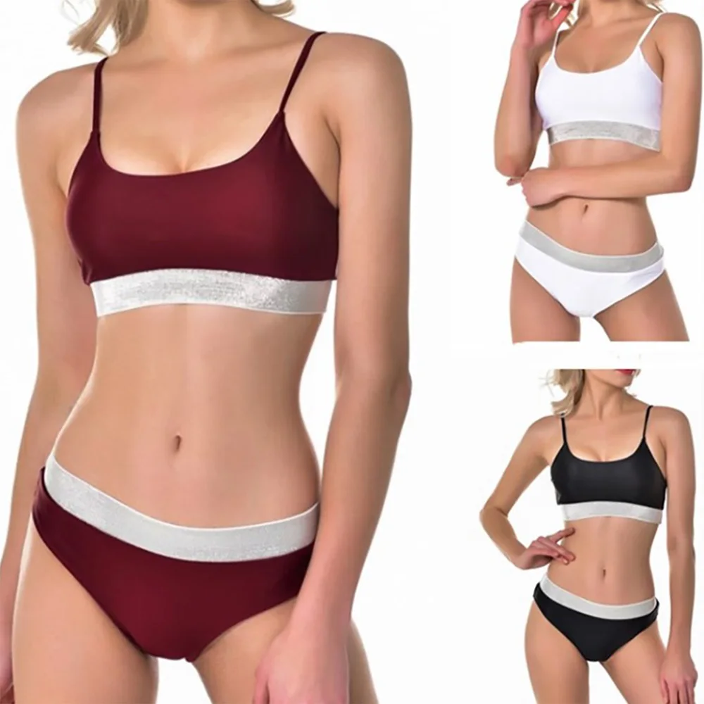 Купальник Tankini купальник с блестящим краем женский на бретельках пуш апом