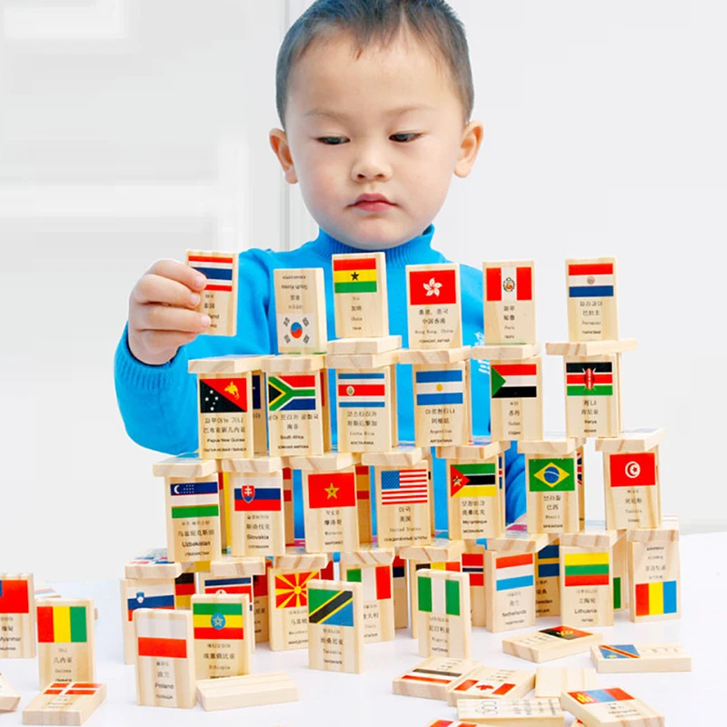 Children's Wooden Flag Domino More than 100 Countries Educational Toys for Children's Birthday Gifts