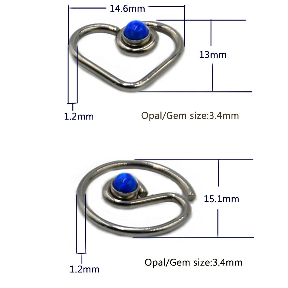 Showlove-1pcs хирургическая сталь опал Daith сердце круг гибкие ухо траг серьги, Надеваемые На Ушной Хрящ Пирсинг для губ кольцо Пирсинг 16 г