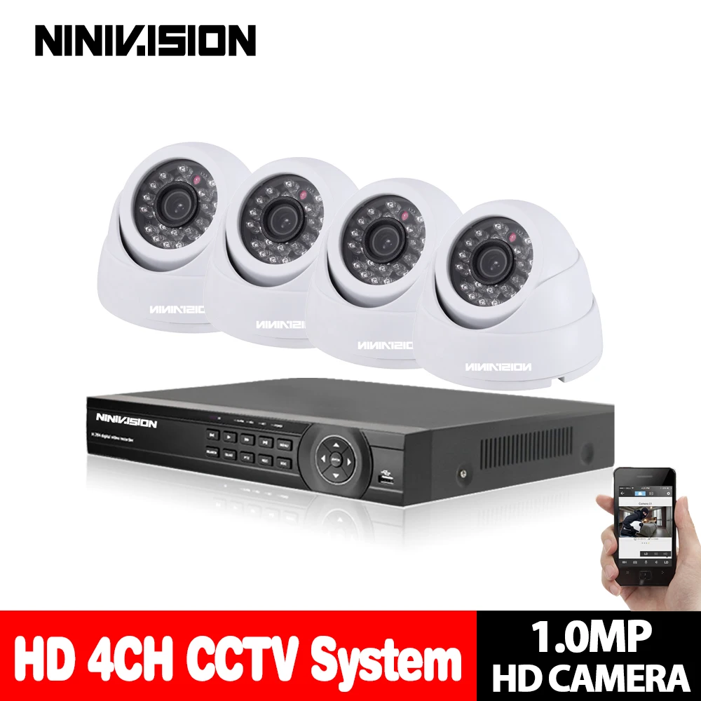 NINIVISION 4CH 1080 P Выход поддерживает DVR Крытый 720 P 1.0MP Ночное видение система наблюдения ссtv наблюдения Наборы с 4 Камера s