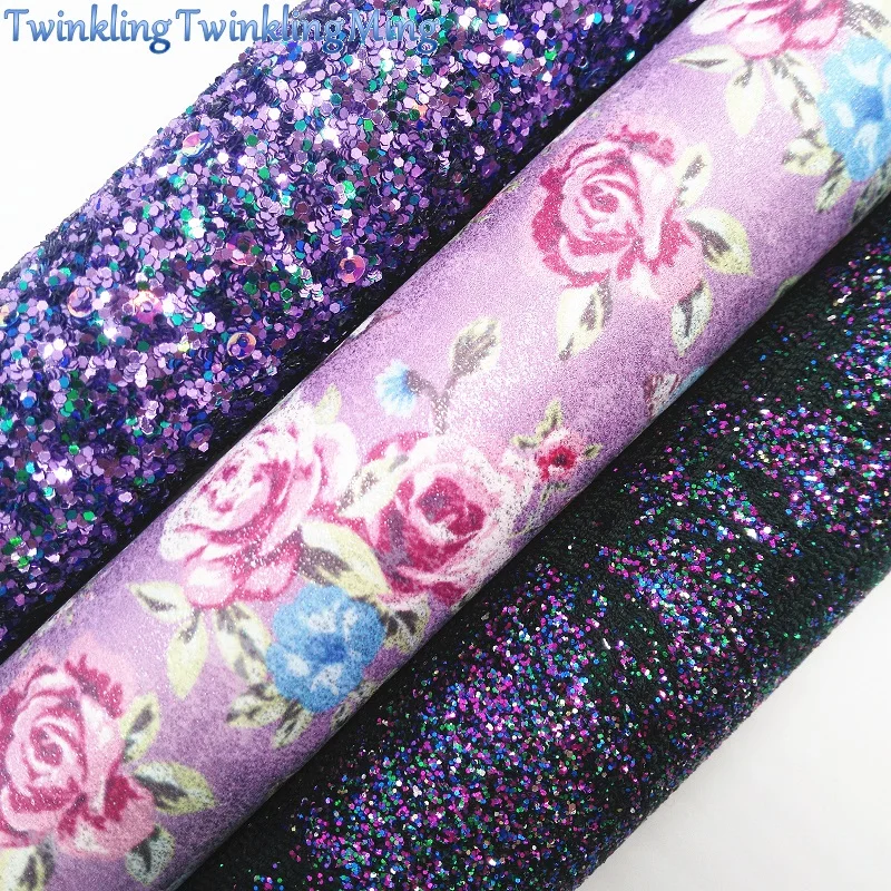 

PURPLE Chunky Glitter Canvas Sheet, 8"x11" Glitter Sheets Printed Flowers Faux Leather Sheet For Hair Bow & Earring Fabric XM073