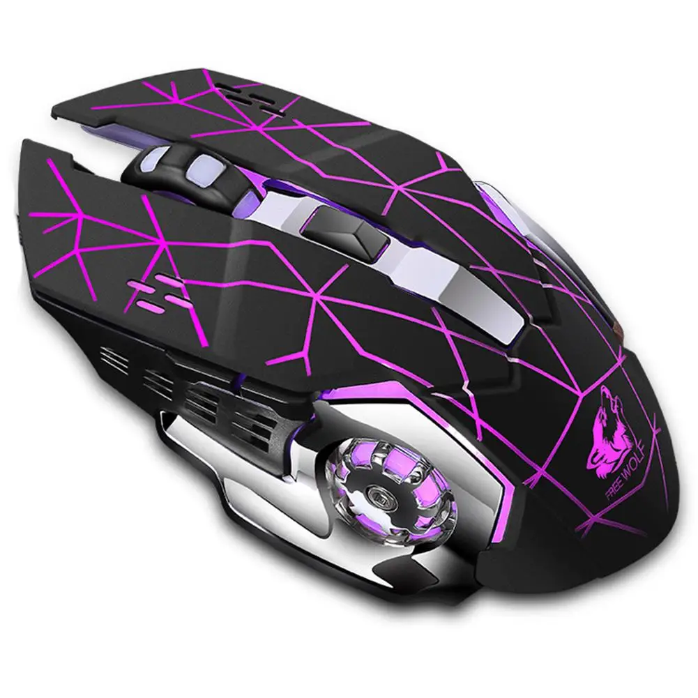 Professional Gaming Mouse Free Wolf X8 Wireless Charging Game Mouse Silent Illuminated Mechanical Mouse High-end Universal - Color: Purple