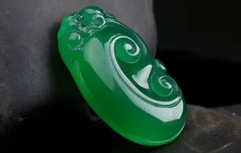 

Koraba Fine Jewelry China's Unique Natural Green Ice Chalcedony Hand-carved Lucky Ruyi Pendant Free Shipping