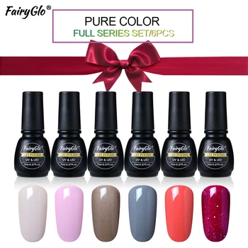 

FairyGlo 6pcs/box Nail Gel Set UV Pure Color Gel Nail Polish Kit Hybrid Gel Varnish Paint Gellak Lucky Lacquer Stamping Ink Glue