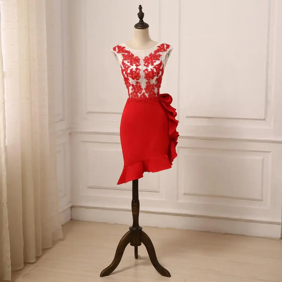Adln сексуальное красное платье для коктейля Кепки рукавом Аппликация Прозрачный тонкий короткий Платья для вечеринок Халаты De Soiree - Цвет: Многоцветный