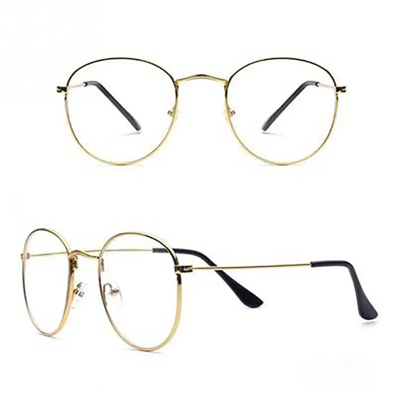 Винтажные круглые очки с прозрачными линзами, оправа в стиле ретро, плоская оптическая оправа для близорукости, простая Классическая Металлическая оправа, очки для глаз