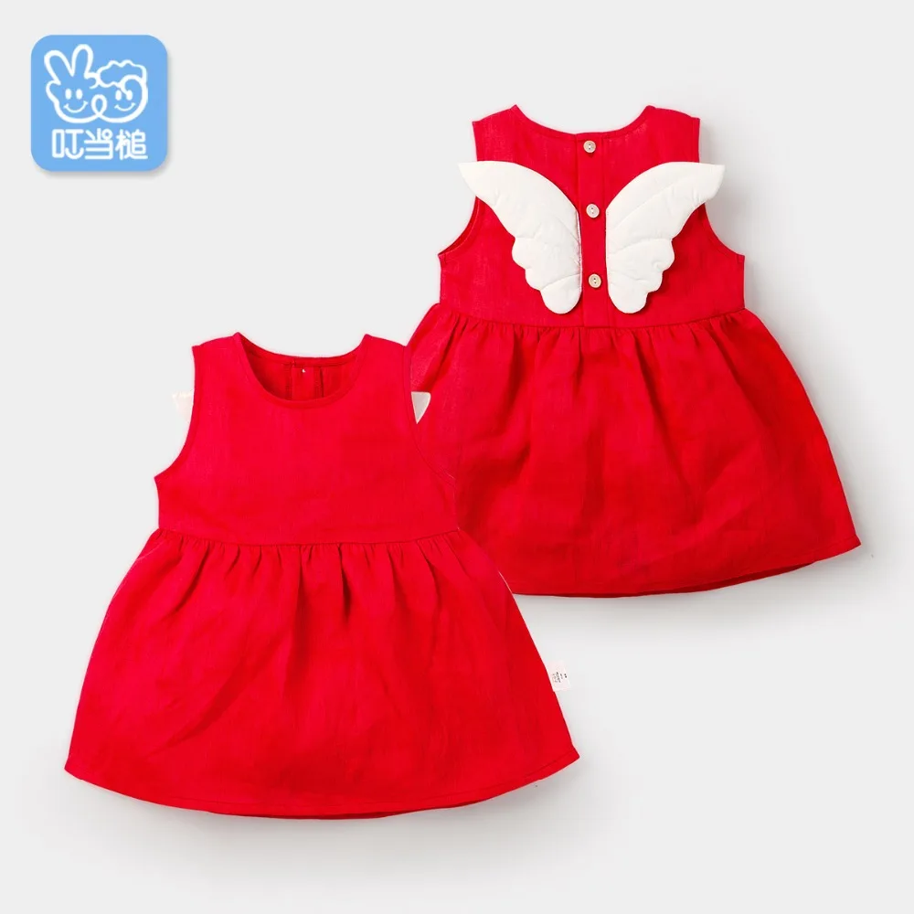 

Dinstry Summer 0-4 Baby girls Dress Child Summer Butterfly dress Red dress