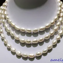 Длинное жемчужное ожерелье пресноводных белый Барокко 9x11 мм 120 см металлическая застежка Женщины Свадебное