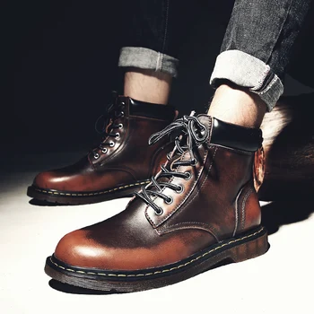 

2018 Fashion Men Shoes Spring Autumn Ankle Boots Men Comfortable Lace up Shoes Men Casual Male Martin Boots Winter Black Brown