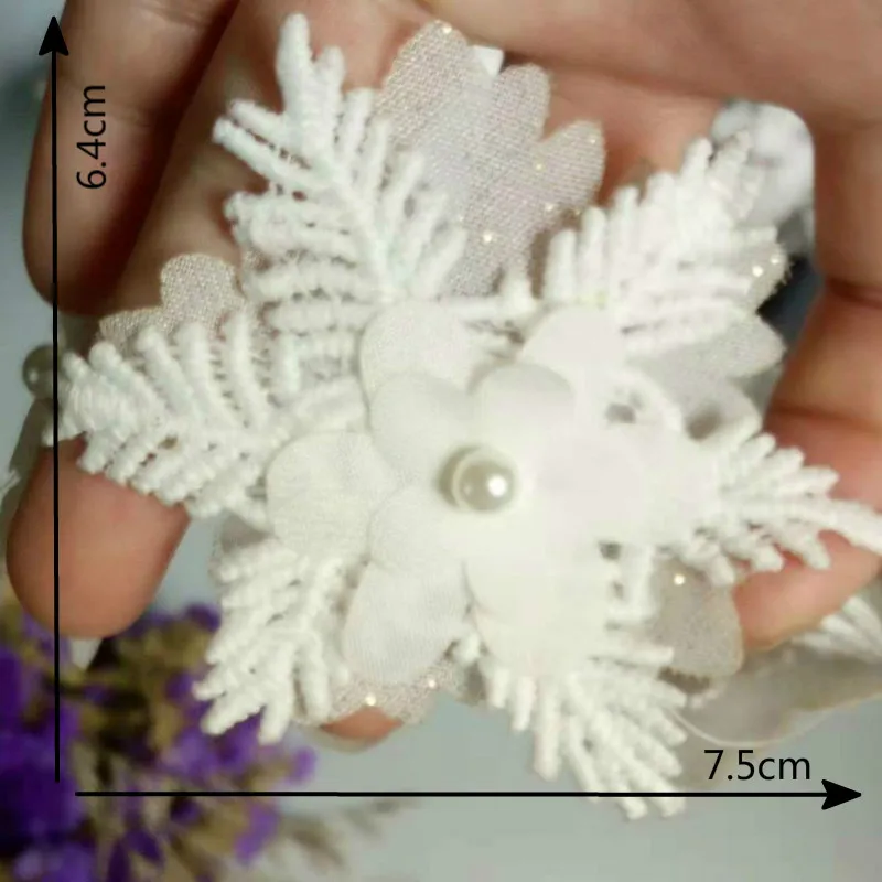 

5X Soluble White Pearl Flower Embroidered African Lace Fabric 2018 High Quality Lace Trim Ribbon Sewing Craft For Costume New