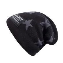 Зимняя вязаная шапка, мужские шапки с капюшоном, принт со звездой для сноуборда, теплые одноцветные шапки Outdoo в стиле хип-хоп, Повседневная вязаная шапка с капюшоном, Новинка