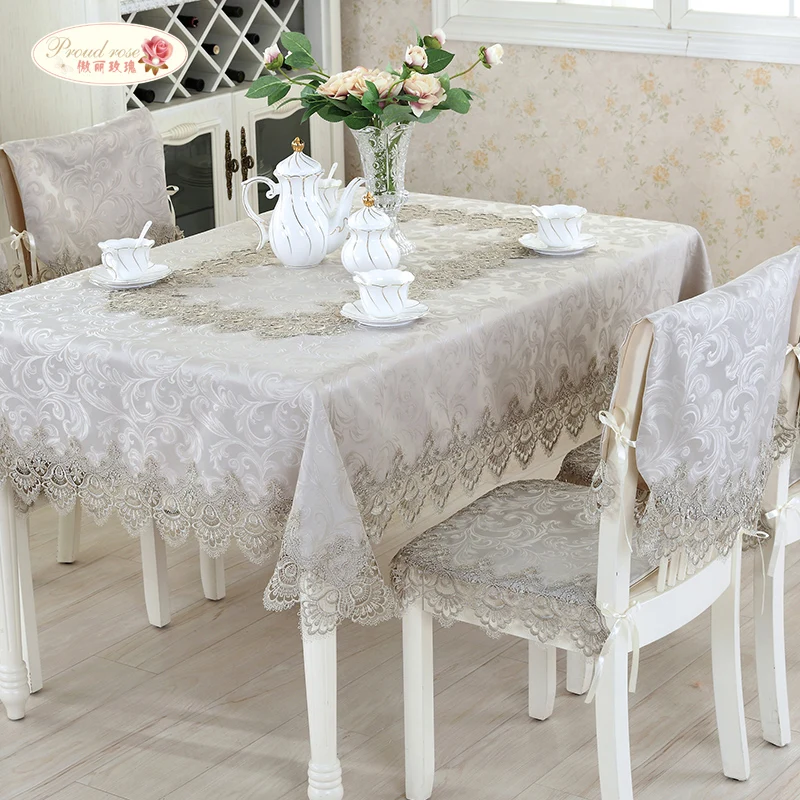 

Proud Rose Light Grey Lace Tablecloths Home Decoration Table Runner Chair Cover Dustproof Cloth Fashion Household Table Cover