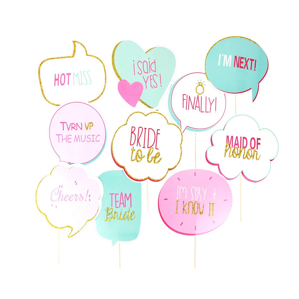 10pc Wedding Photo Booth Props on a Stick with Gol...
