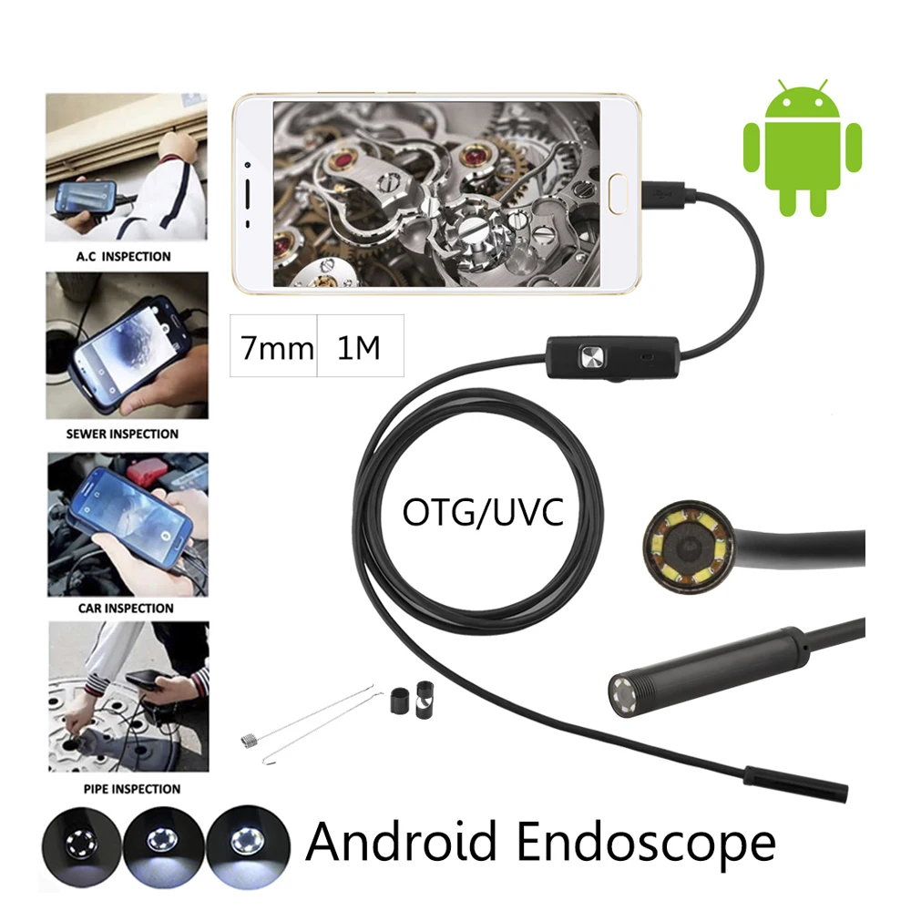 

10pcs/lot 1M USB Android Endoscope Camera 7mm Flexible Snake USB Pipe Portable Inspection Micro USB Borescope Camera