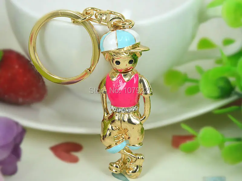 Couple Boy Sunshine Keyring 18K Gold Plated Rhinestone Crystal Charm Fashion Beauty Jewellery Women Bag Pendant  Key Chain Gift