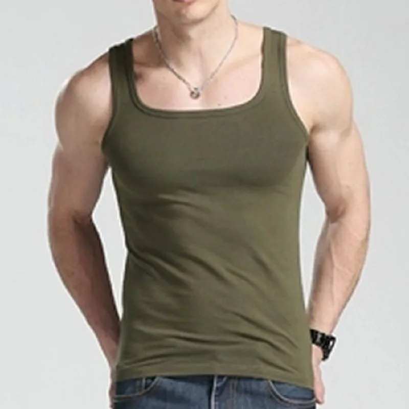 

2019 New Summer Men Casual Tank Top Cotton Square Collar Solid Fitness Bodybuilding Sleeveless XXL Plus Size Men Tops Clothes