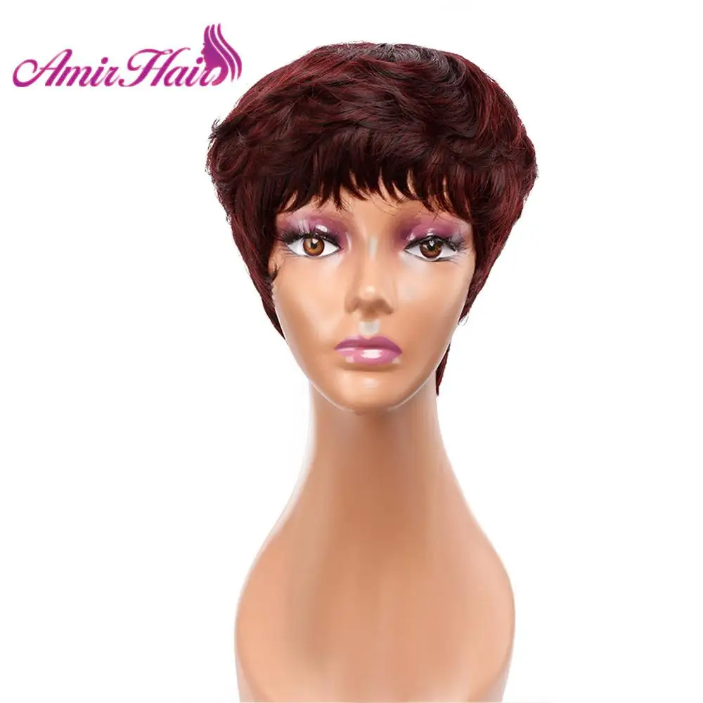 Amir Short wigs Synthetic Hair Puffy Black Mixed Blonde Brown Gray Straight Wig Short Pixie HairCut Style Mommy Wigs for Women
