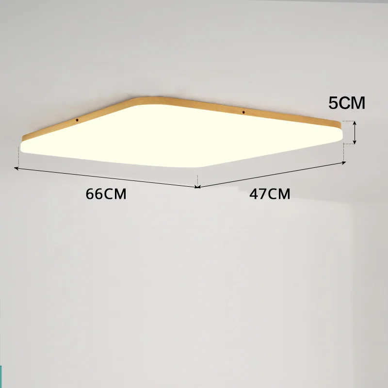 Деревянные светодиодные потолочные светильники для гостиной, спальни, ультратонкие потолочные светильники 5 см, современные потолочные лампы, круглые и квадратные - Цвет корпуса: 66x47cm 48w