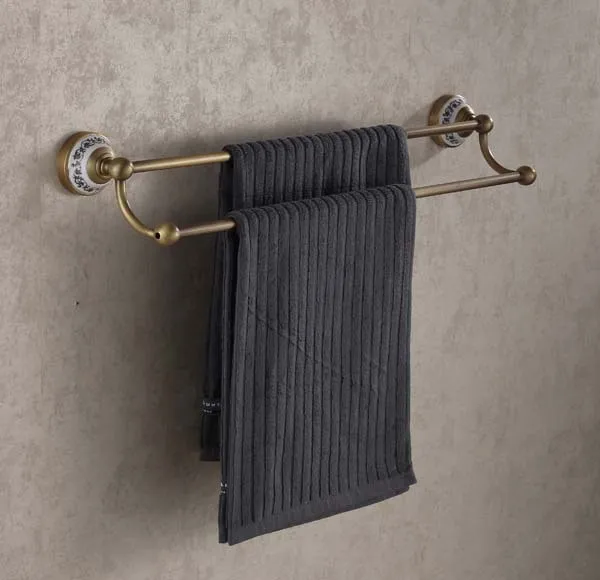 Wall Mounted Classical Antique Brass Bathroom Towel Rack Holder Dual