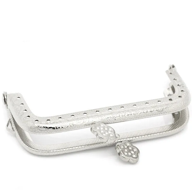 

10Pcs Silver Tone Rectangle Coin Purse Bag Frame Kiss Clasp Metal Lock Flower DIY Handbag Handle Making 9x5.5cm