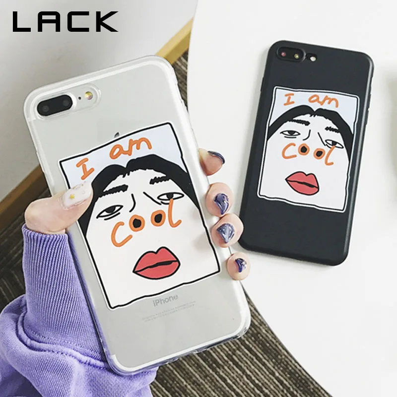 

LACK Funny Cartoon Couples Phone Case For iphone XS Max Case For iphone X XR 6 S 7 8 Plus Soft TPU Cover I am Cool Letter Cases