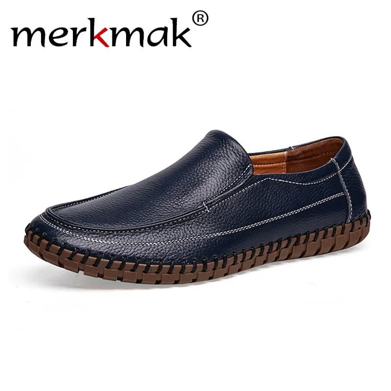 

Merkmak Men Casual Shoes Genuine Leather Moccasin Loafers Masculino Handmade Slip On Flat Boat Shoes Male Footwear Size 38-47