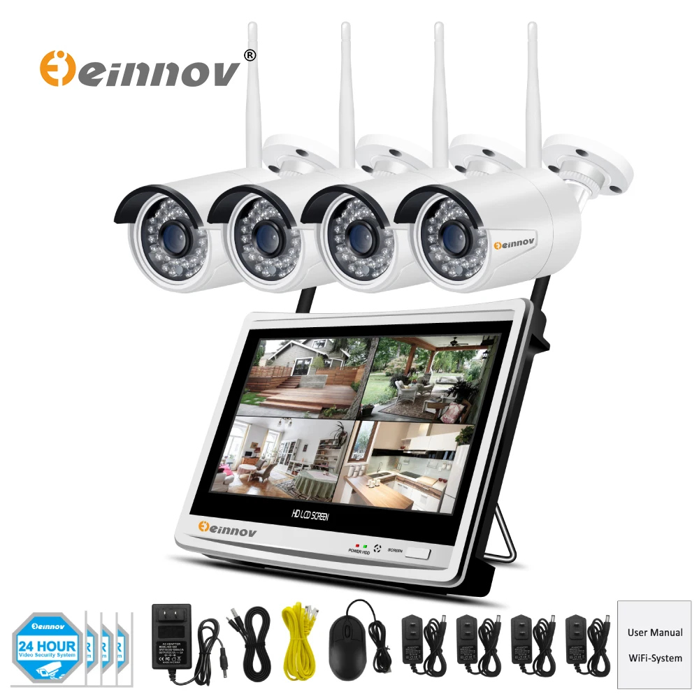 

Einnov 4Ch HD 960P 1.3MP Wireless Wifi CCTV Security Camera System Vedio Surveillance NVR Kit 12 inch LCD Monitor Camera ip Set