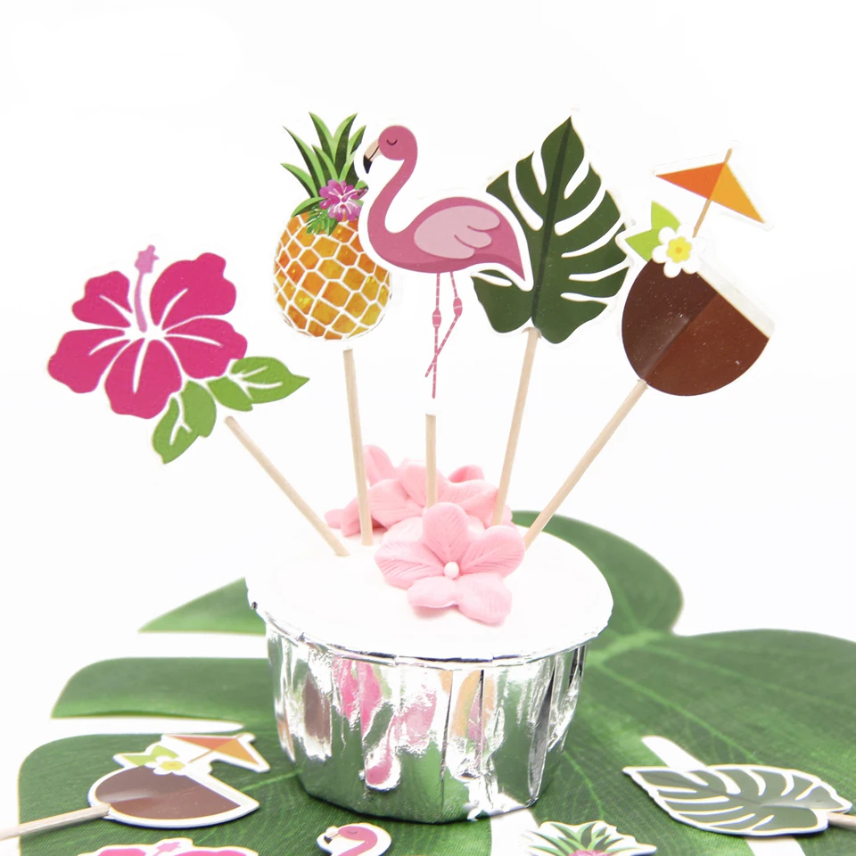 Гавайские Фламинго тема топперы на торт для вечеринки кекс «сделай сам» Топпер Пинки для летней вечеринки украшения Свадебная вечеринка бумажные принадлежности - Цвет: Flamingo